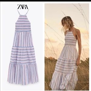 NWT Zara Dresses | Striped Halter Neck Casual Maxi Dres
